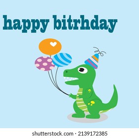 illustration vector grafhic of dino with ballon and hat good for happy birthday