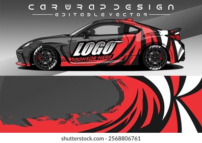 Illustration vector grahic of Car wrap decal with abstract design. Black ed colour. Livery car editable. Mockup template sticker vinyl for racing, rally, or daily use.