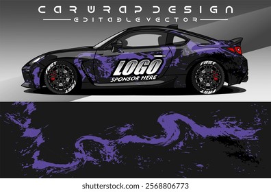 Illustration vector grahic of Car wrap decal with abstract design.Black purple colour. Livery car editable. Mockup template sticker vinyl for racing, rally, or daily use.