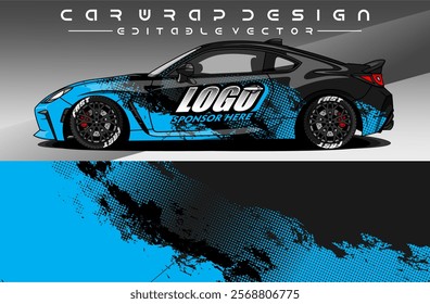 Illustration vector grahic of Car wrap decal with abstract design. Black blue colour. Livery car editable. Mockup template sticker vinyl for racing, rally, or daily use.