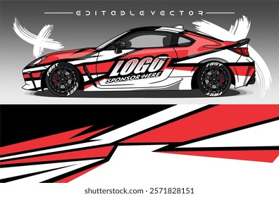 Illustration vector grahic of Car wrap decal with abstract design.Black red  colour. Livery car editable. Mockup template sticker vinyl for racing, rally, or daily use.