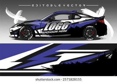 Illustration vector grahic of Car wrap decal with abstract design. Blue colour. Livery car editable. Mockup template sticker vinyl for racing, rally, or daily use.