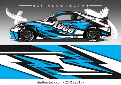 Illustration vector grahic of Car wrap decal with abstract design. Blue colour. Livery car editable. Mockup template sticker vinyl for racing, rally, or daily use.