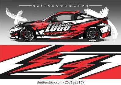 Illustration vector grahic of Car wrap decal with abstract design.Black red  colour. Livery car editable. Mockup template sticker vinyl for racing, rally, or daily use.