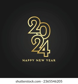illustration vector graphic 2024 happy new year number gold luxury with black background