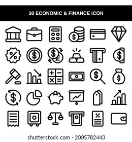 Illustration vector graphic of 30 Economic and Finance Icon Set. Line style icon. Vector illustration isolated on white background. Perfect for website or application design.