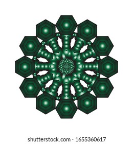 ilustración vectorial de adorno de encaje 3D en rojo brillante sobre fondo blanco aislado. Diseño de Mandala geométrica. para el logotipo, icono o símbolo, etc