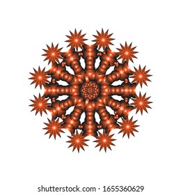 ilustración vectorial de adorno de encaje 3D en rojo brillante sobre fondo blanco aislado. Diseño de Mandala geométrica. para el logotipo, icono o símbolo, etc