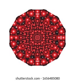 ilustración vectorial de adorno de encaje 3D en rojo brillante sobre fondo blanco aislado. Diseño vector mandala dibujado a mano en color abstracto. para el logotipo, icono o símbolo, etc