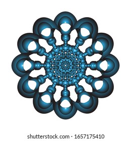 ilustración vectorial de adorno de encaje 3D en azul claro brillante sobre fondo blanco aislado. Diseño vector mandala dibujado a mano en color abstracto. para el logotipo, icono o símbolo, etc