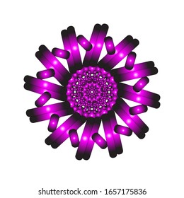 ilustración vectorial de adorno de encaje 3D en color púrpura brillante sobre fondo blanco aislado. Diseño vector mandala dibujado a mano en color abstracto. para el logotipo, icono o símbolo, etc