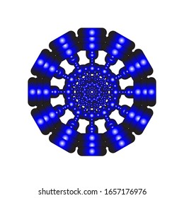 Vektorillustration-Grafik von 3D-Spitzen-Ornamenten in glänzendem Blau auf isoliertem weißem Hintergrund. Abstrakte Färbung handgezeichnet mandala Vektorillustration Design.  geeignet für Logo, Symbol oder Symbol usw.