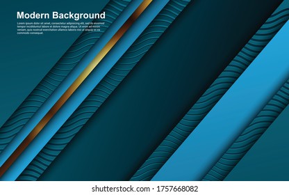 Ilustración vectorial gráfico de fondo abstracto color negro y azul con línea dorada moderno