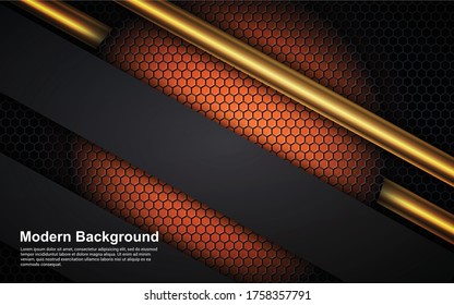Illustration vector graphic of abstract background golden line and black color on dimension orange modern