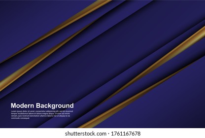 Illustration vector graphic of abstract background black and blue color with golden line modern