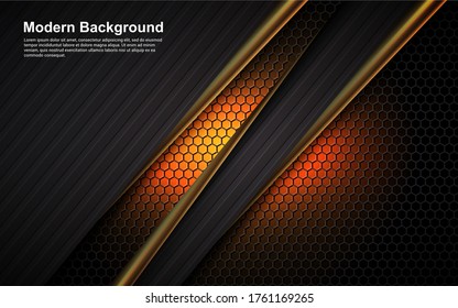 Ilustración vectorial gráfico de fondo abstracto línea dorada y color negro en dimensión naranja moderno
