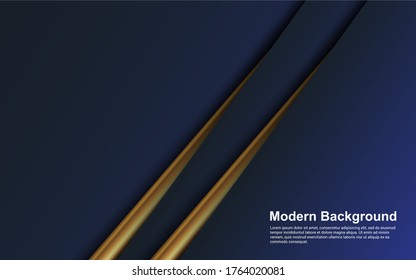 Illustration vector graphic of abstract background black and blue color with golden line modern
