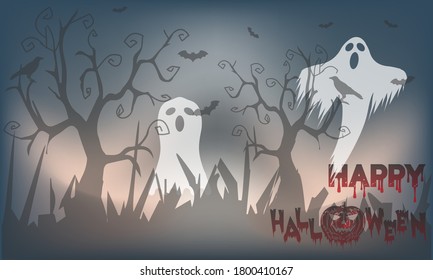 
illustration vector graphic of abstract background with halloween ghosts