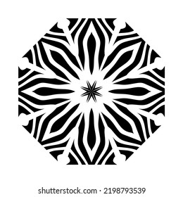 gráfico vectorial de ilustración de fondo abstracto. Decorativo adorno redondo con un brillante color plateado. fondo mandala.Geometría sagrada de la línea de cubo Ilusión de arte.mandala negra con fondo blanco.