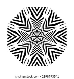 illustration vector graphic of abstract background. Decorative round ornament with a shiny silver color. mandala background.Sacred Geometry Cube Line Art. illusion.black mandala with white background.