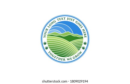 ilustración vectorial gráfico de abstracto, insignia, pegatina, emblema, etiqueta, estilo de sello para cáñamo, marihuana, paisaje, medio ambiente, diseño de logotipo agrícola