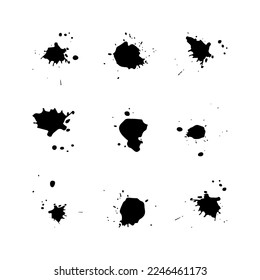 ilustración vectorial de la mancha de tinta negra abstracta aislada en fondo blanco. Los puntos de tinta negra se establecen sobre fondo blanco. Ropa de pintura vectorial gruesa. Anuncios de tinta negra. vector eps10.
