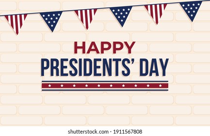 Ilustración vectorial gráfico de fondo abstracto de pared de ladrillo de los días de los presidentes o Washington Day con la bandera triangular de los estados unidos.