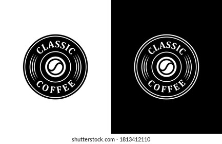 illustration vector graphic of abstract, classic, old, vintage, retro, badge, emblem, sticker, stamp style for coffee shop, cafe classic, combination coffee bean and vinyl record logo design