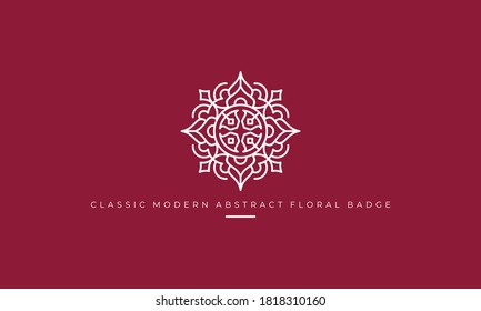 illustration vector graphic of abstract mark, line art, badge, emblem, stamp, sticker, modern floral, lux, regal, premium logo design