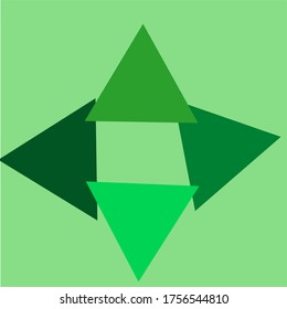 illustration vector graphic of abstract triangles elements in green colors, flying polygonal geometric shapes background.