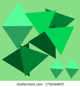 illustration vector graphic of abstract triangles elements in green colors, flying polygonal geometric shapes background.
