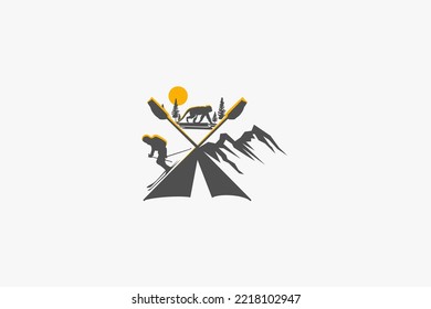 Illustration vector graphic of adventure camping, animal, mountain, skiing