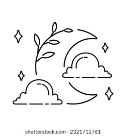Illustration Vector Graphic of Aesthetic Moon Line Icon with Leaf. Good for Beauty Products, Health, Greeting Cards.