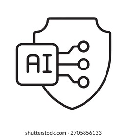 Ilustración Vector gráfico de la línea AI Security Shield Icon