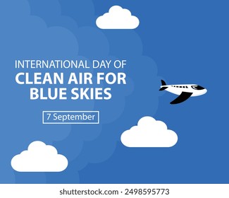 Ilustración Vector gráfico de avión volando en el cielo azul, perfecto para el día internacional, aire limpio para el cielo azul, celebrar, tarjeta de felicitación, etc.