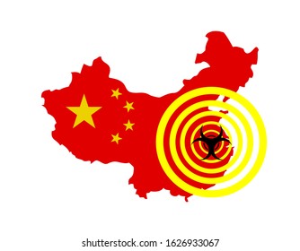 Illustration vector graphic of Alert corona virus outbreak with China map in the background. Map of China with deadly corona virus. Dangerous chinese ncov corona virus. Vector illustration EPS10.
