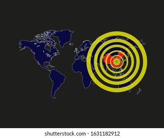 Illustration vector graphic of Alert corona virus outbreak with China map and world map in the background. Map of China with deadly corona virus. Dangerous chinese ncov corona virus. Vector eps10.
