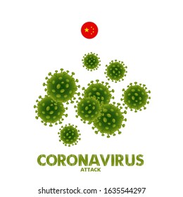 Illustration vector graphic of Alert corona virus outbreak with China flag on white background. Wuhan virus disease. Corona Virus. Good for template background, banner, poster, etc.