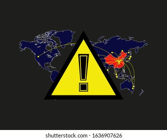 Illustration vector graphic of Alert corona virus outbreak with China map in the background. Map of China with deadly corona virus. Flu spreading of world, China map,  floating influenza virus cells.