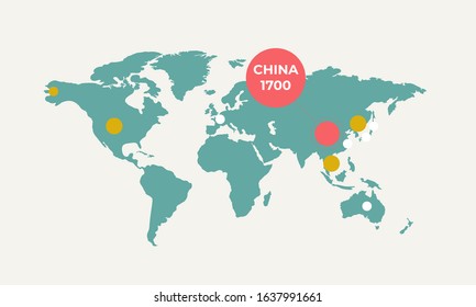 Illustration vector graphic of Alert corona virus outbreak with China,map and world map in the background. Map of China with deadly corona virus. Dangerous chinese ncov corona virus. Vector eps10.