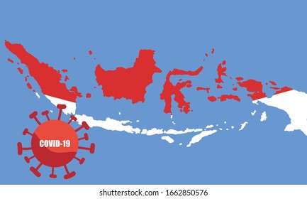 Illustration vector graphic of Alert corona virus covid-19 with indonesian map as background