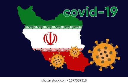 Illustration vector graphic of Alert corona virus outbreak with Iran map in the background. Map of Iran with deadly corona virus. Dangerous chinese ncov corona virus. Vector  EPS10. covid-19.