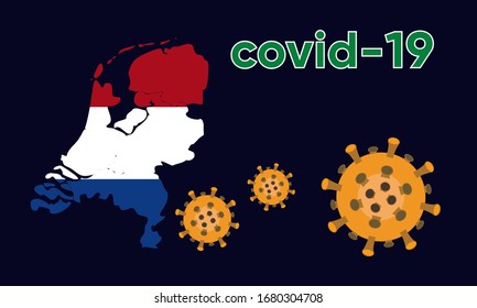 Illustration vector graphic of Alert corona virus outbreak with Netherlands map in the background. Map of Netherlands with deadly corona virus. Dangerous chinese ncov corona virus. Vector  EPS10.
