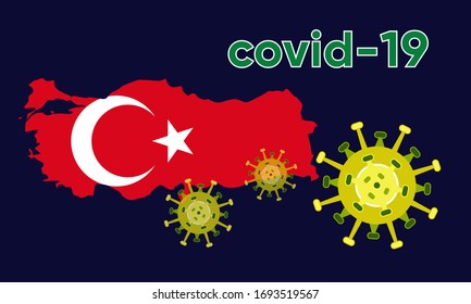 Illustration vector graphic of Alert corona virus outbreak with Turkey map in the background. Map of Turkey with deadly corona virus. Dangerous chinese ncov corona virus. Vector EPS10.