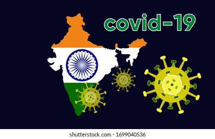 Illustration vector graphic of Alert corona virus outbreak with india map in the background. Map of india with deadly corona virus. Vector EPS10.