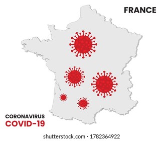 Ilustración vectorial gráfico del brote del virus de la corona de Alerta con mapa de francia en el fondo. Concepto de actualización de la prevención de la sensibilización. Ilustración vectorial EPS10.