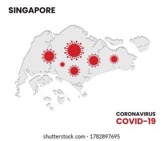 Illustration vector graphic of Alert corona virus outbreak with singapore map in the background. Awareness prevention update concept. EPS10 vector illustration.