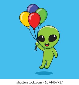 Illustration vector graphic of aliens holding balloons. Flat cartoon style suitable for web landing page, banner, flyer, sticker, card, children books and etc.