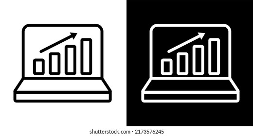 Illustration Vector Graphic of Analytics, graph, laptop Icon. Black Color Icon.