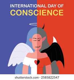 illustration vector graphic of angels and devils on different sides, perfect for international day, international day of conscience, celebrate, greeting card, etc.